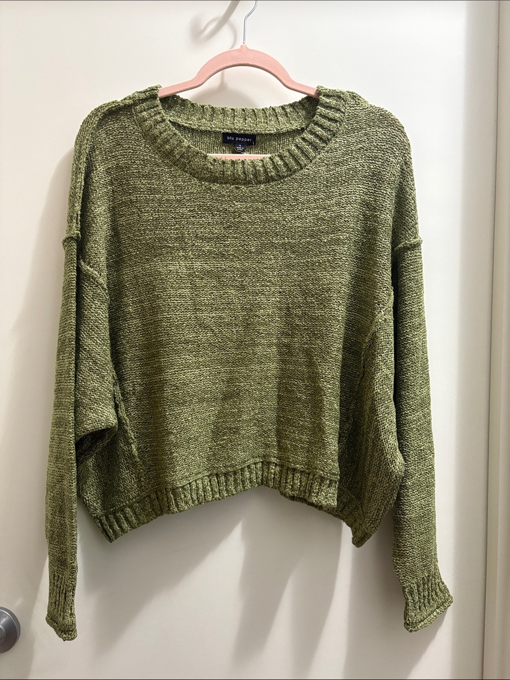 Blu Pepper Olive Green Relaxed Crew Sweater